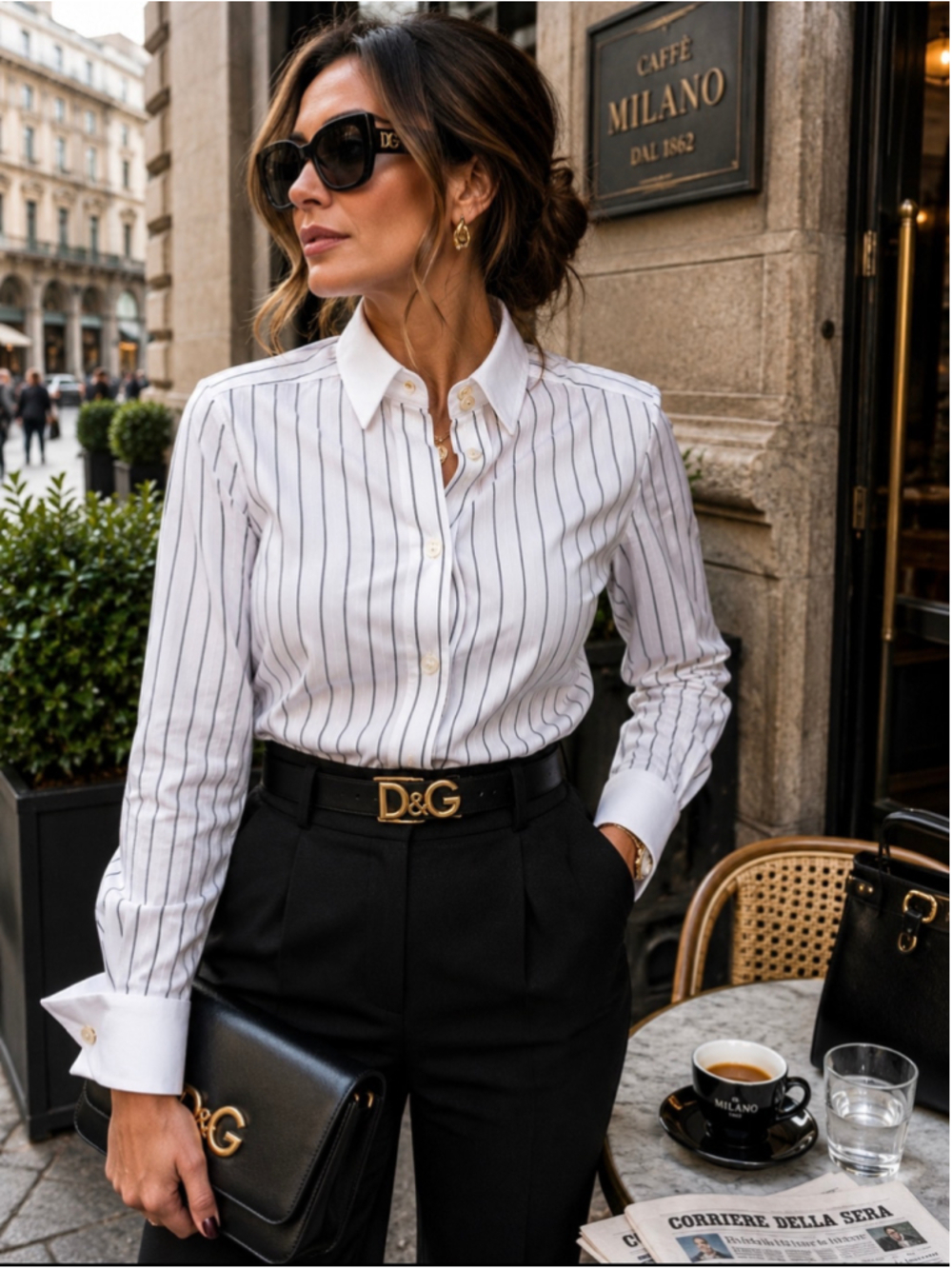 Dolce & Gabbana Women’s Pinstripe Blouse Contrast Collar Cuffs Made In Italy XS